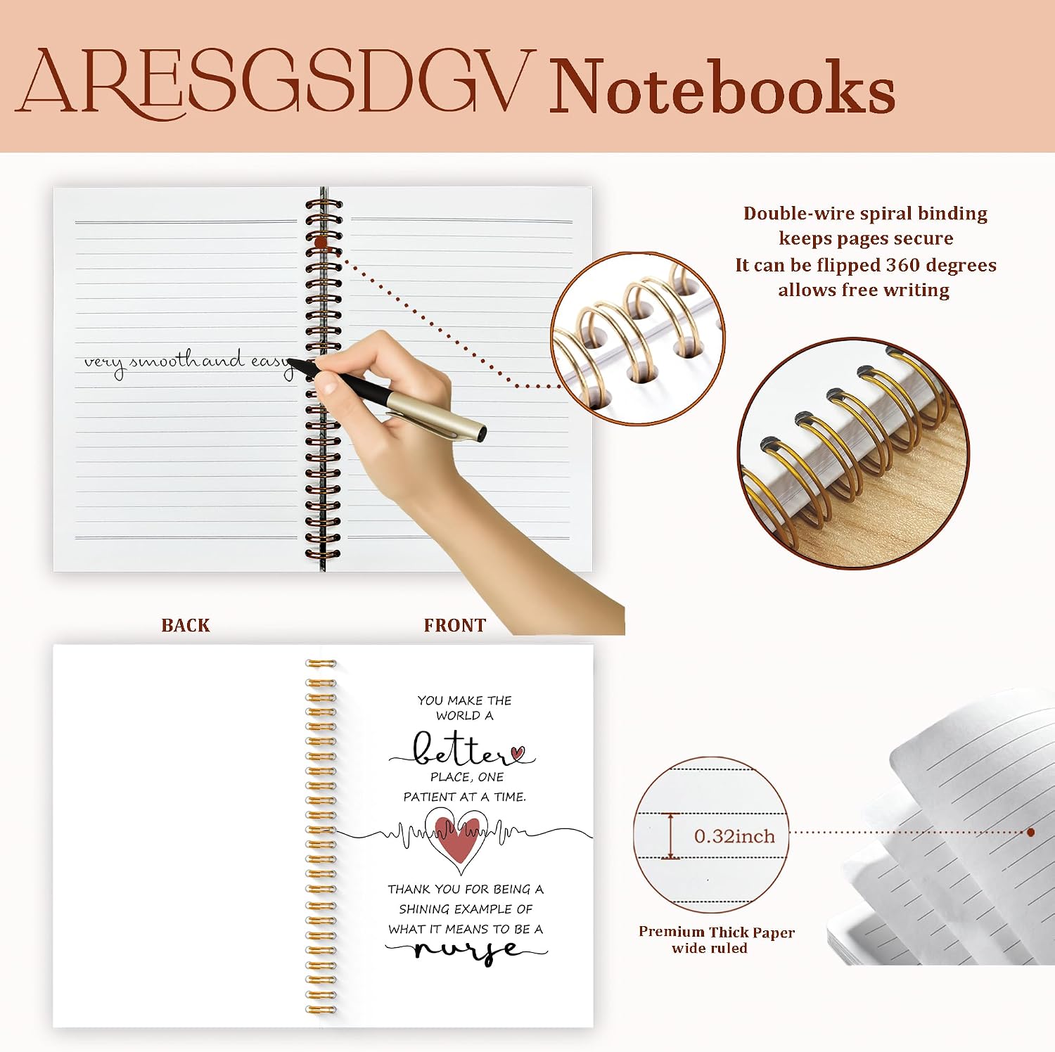 Detalle de ARESGSDGV Nurse Thank You Spiral Notebook, Hardcover, 160 Pages, 5.5 x 8.3 Inch