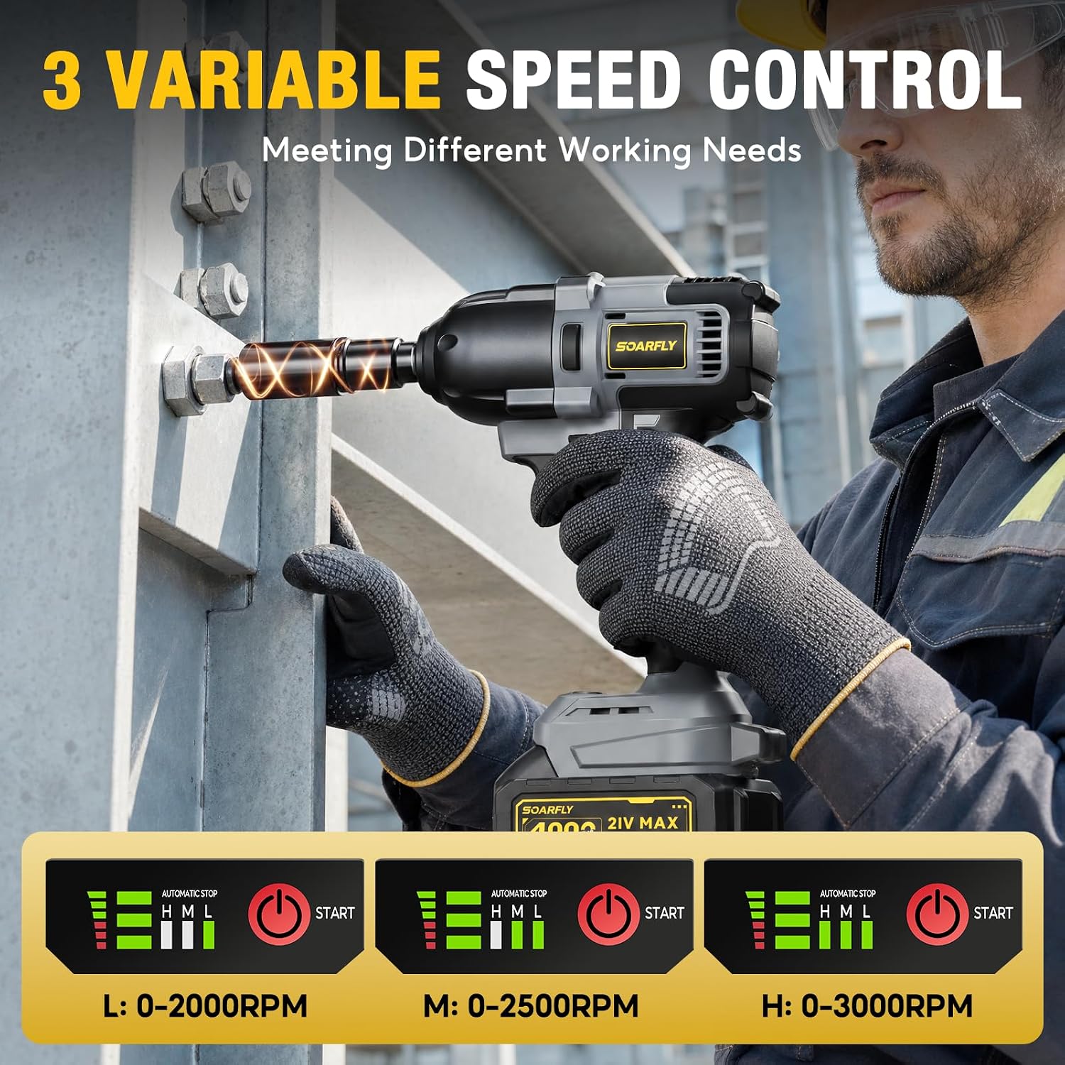 Thumbnail 6 de SoarFly 1/2-Inch Cordless Impact Wrench, 738 Ft-lbs, Brushless, 21V