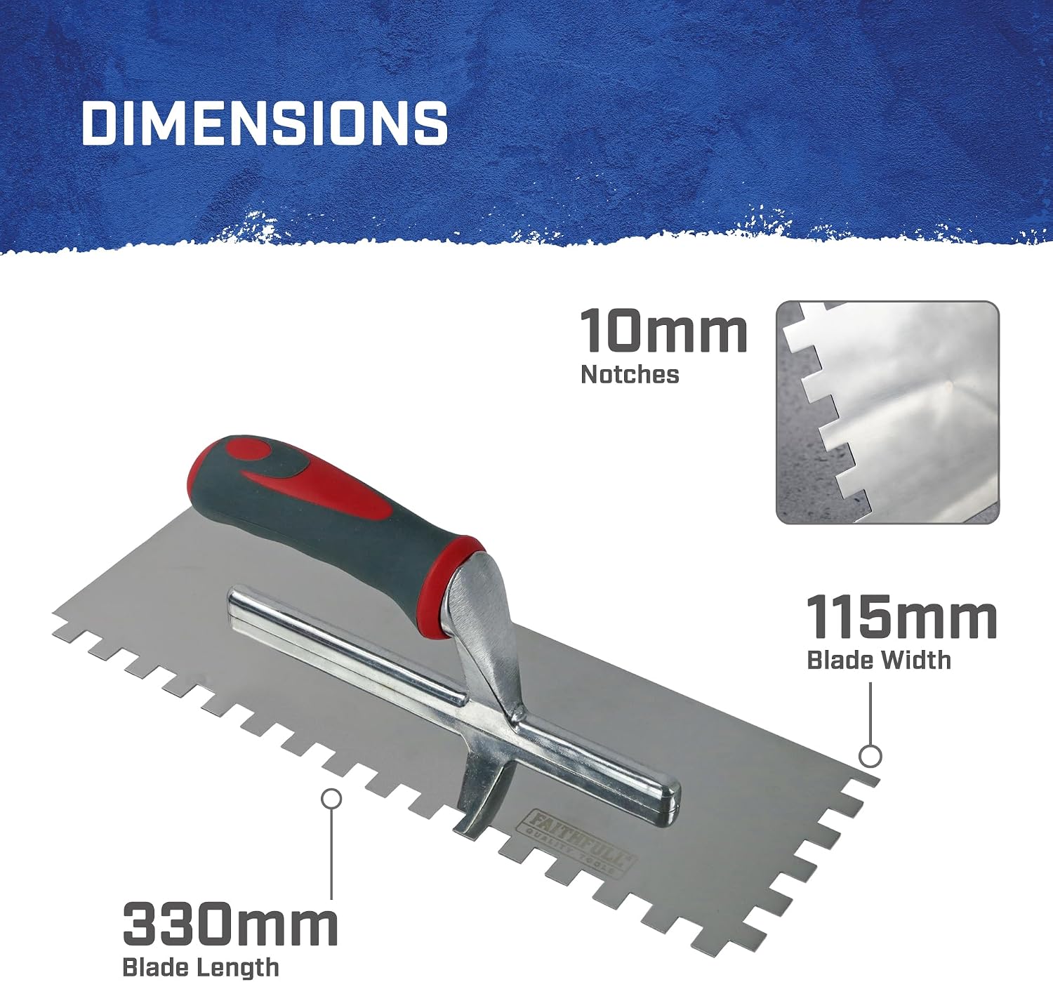Thumbnail 1 de Faithfull FAISGTNOT10S Notched Tile Trowel, Stainless Steel, 10mm Notch