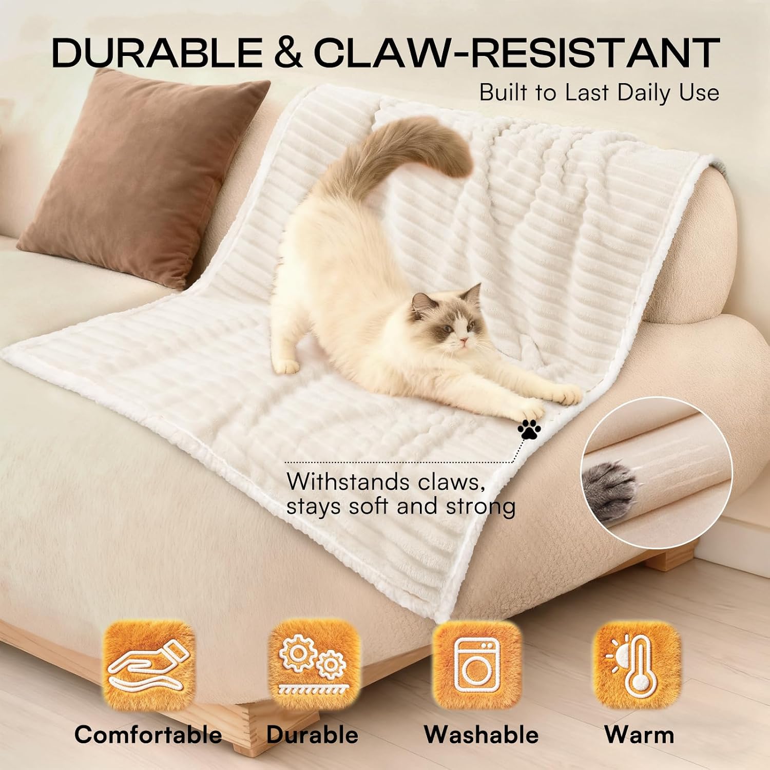 Detalle de Luciphia wasserdichte Hundedecke – Wendbar, waschbar, Sherpa-Fleece, 71 × 102 cm, Beige/Weiß