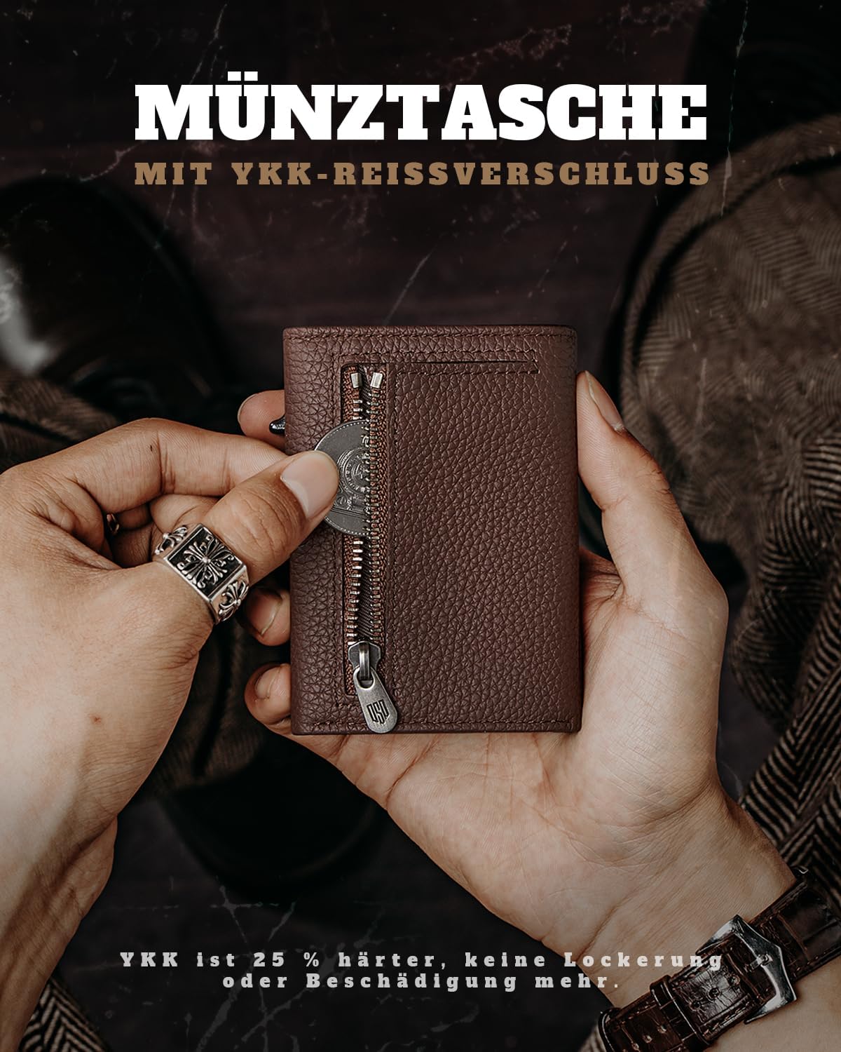 Thumbnail 4 de DODENSHA MagSnap Pebble Geldbörse mit Münzfach, Slim Wallet inkl. RFID-Schutz – braun-silber