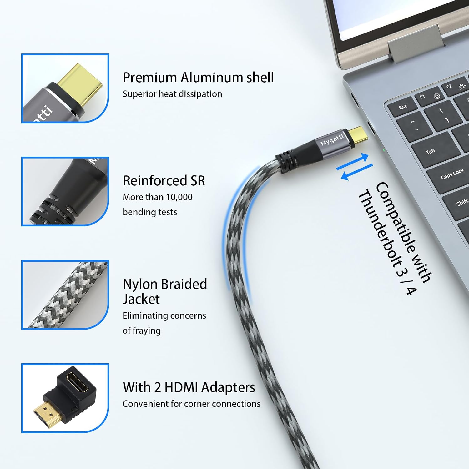 Thumbnail 1 de Mygatti USB‑C auf HDMI Kabel 1,5 m – 4K UHD, mit 90°/270° Adapter, kompatibel mit iPhone 15/16/17 und MacBook