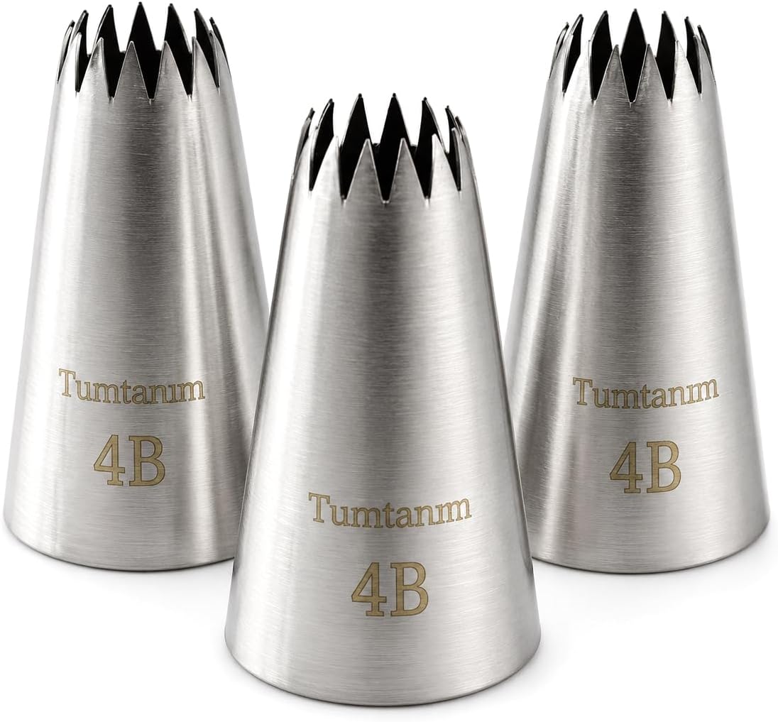 Tumtanm Piping Tips: 4B Large Stainless Steel Icing Tip Set (3 Pieces) for Cakes and Cupcakes