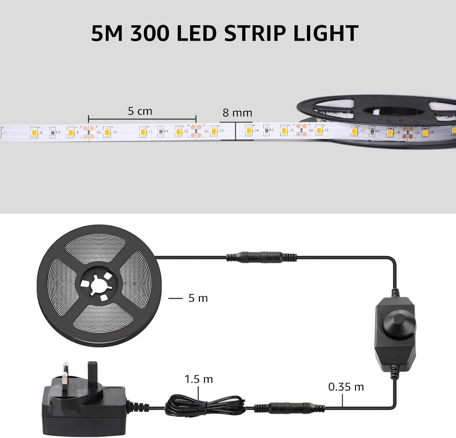 Detalle 2 de Lepro Warm White LED Strip Light 5M 300 LEDs 3000K 🌟