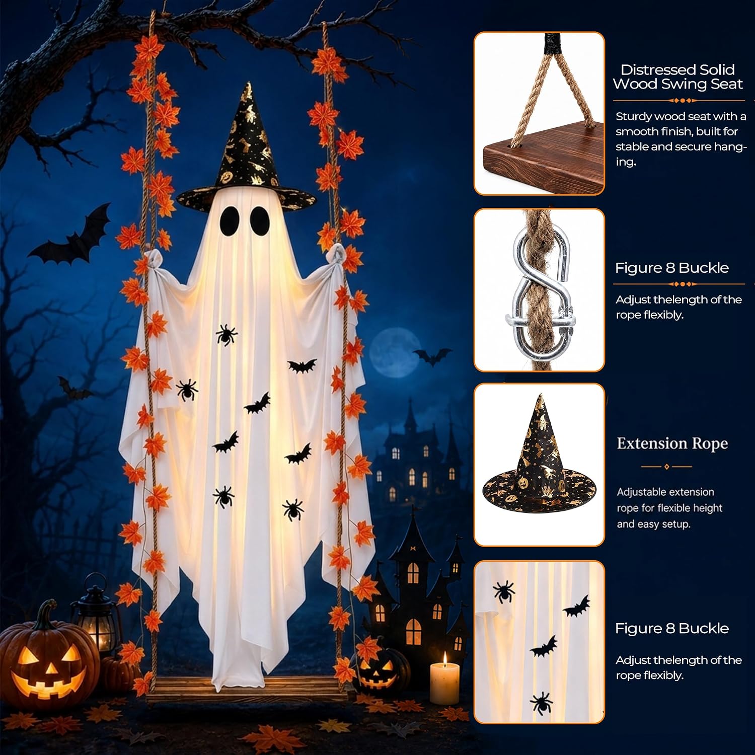 Thumbnail 2 de Mildstrike HY-54FT 5.4-Foot Hanging Halloween Ghost with 8-Mode LED Lights