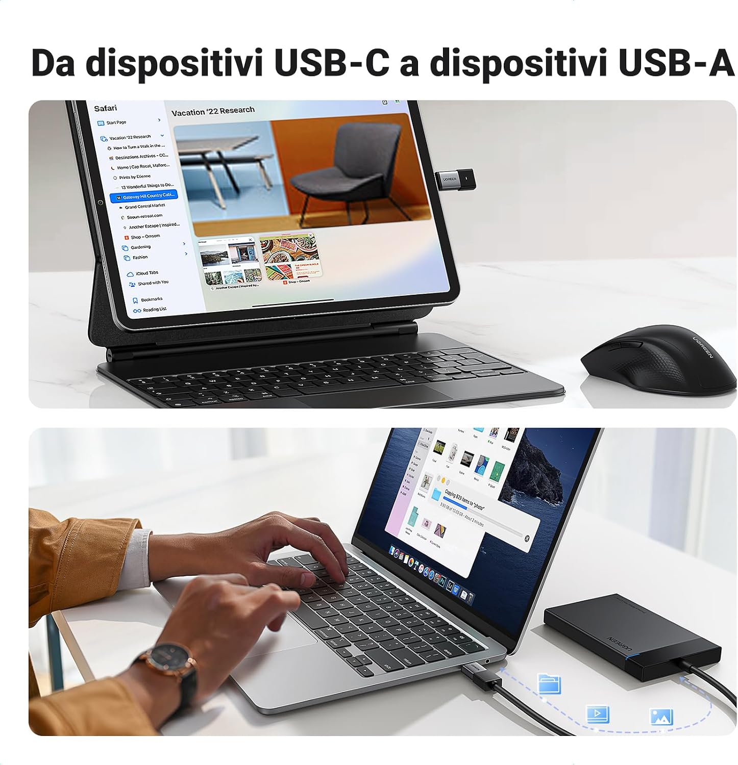 Thumbnail 3 de UGREEN Adattatore USB-C 3.0 OTG Maschio a Femmina (2 pezzi) nero