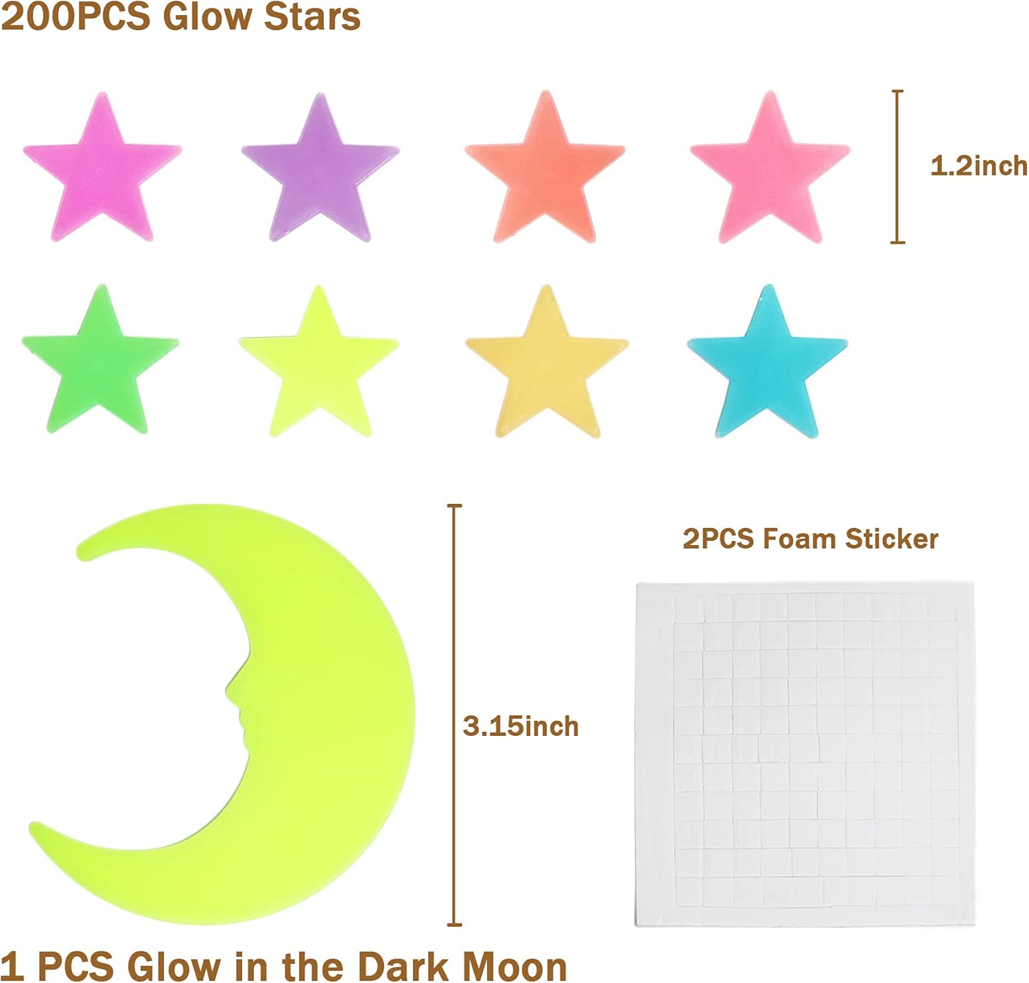 Thumbnail 1 de Leutend glow in the dark 3D stars and moon sticker set (200 pieces) for kids’ room decor