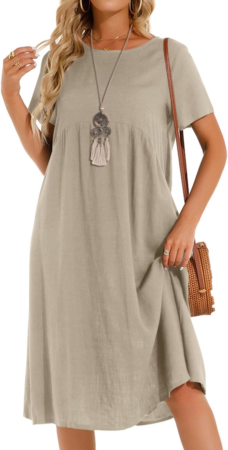 Thumbnail 1 de Tincini Sommerkleid Damen – Leinen Midi mit V-Ausschnitt, Reißverschluss und A-Linie