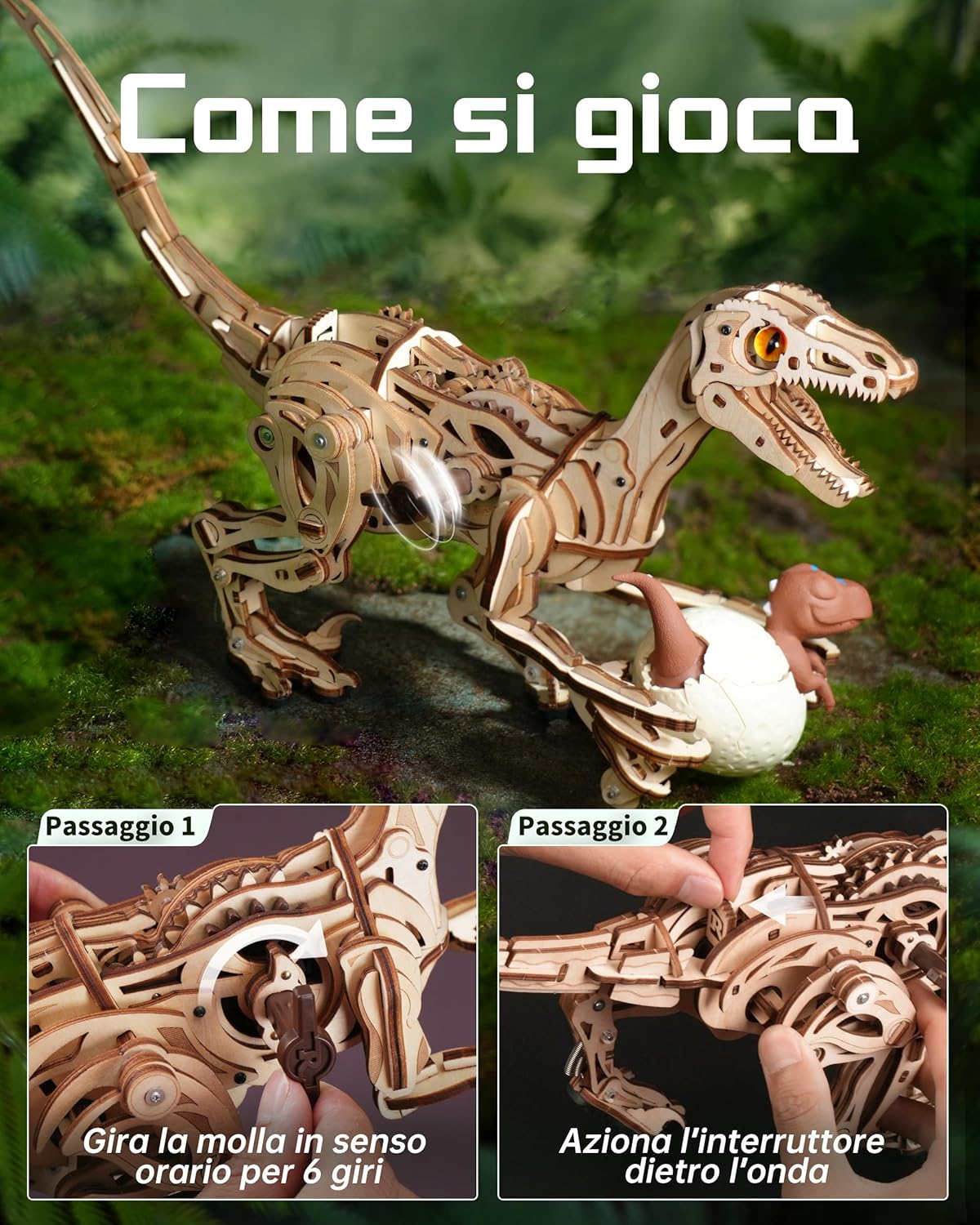 Thumbnail 3 de ROBOTIME LD01 Velociraptor 3D puzzle in legno 🦖