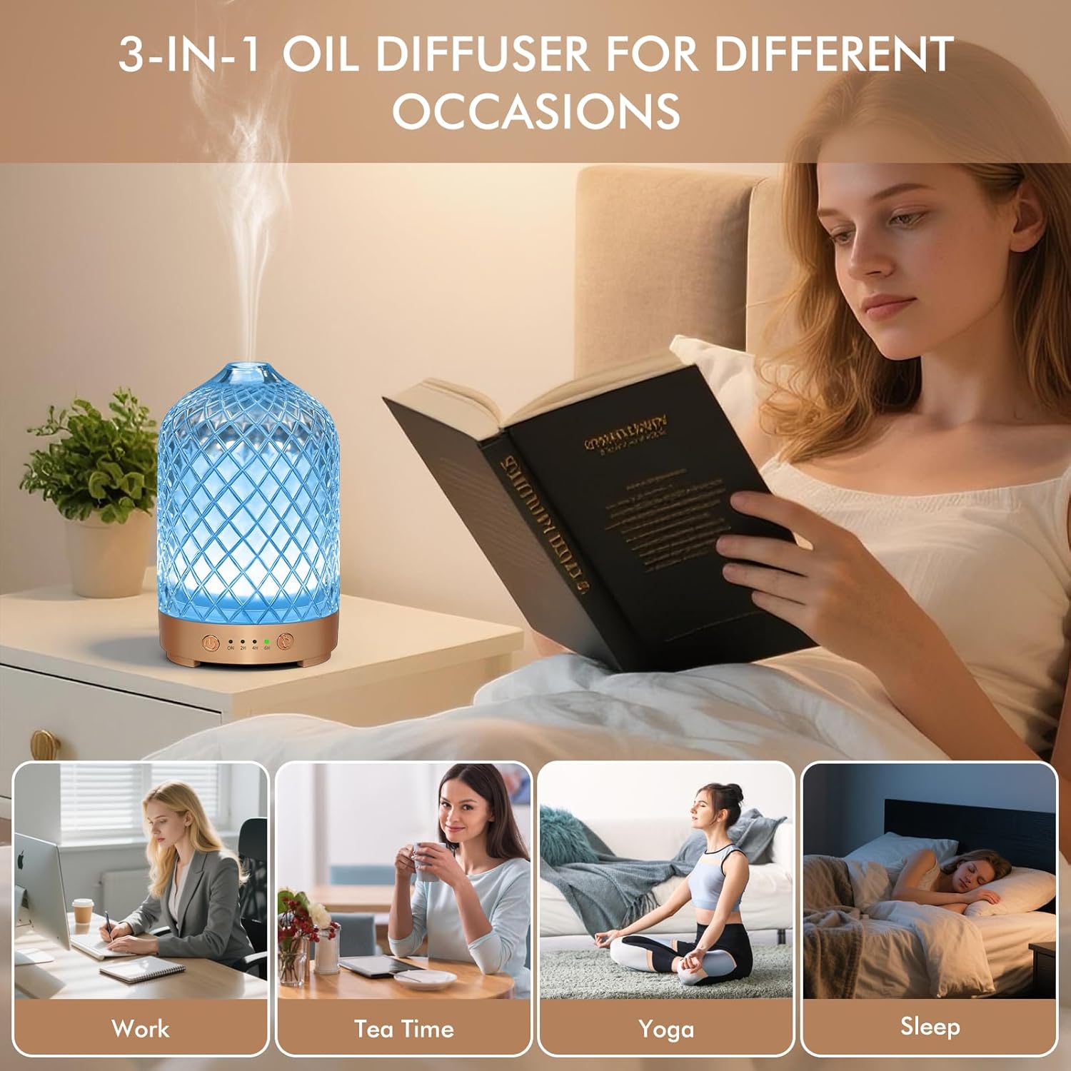 Detalle de Essential Oil Diffuser Glass Electric Aromatherapy Diffuser 200ml with Auto Shut-Off and 7 LED Lights