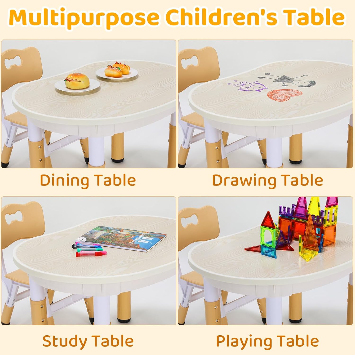 Thumbnail 2 de Clevich Kids Table with 2 Chair Sets – Height Adjustable Peanut-Shaped Art Table for Ages 2–10