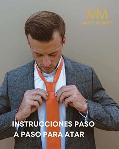 Detalle 2 de Massi Morino Corbata Naranja con Pañuelo a Juego 5 en 1 – Set Hombre para Boda