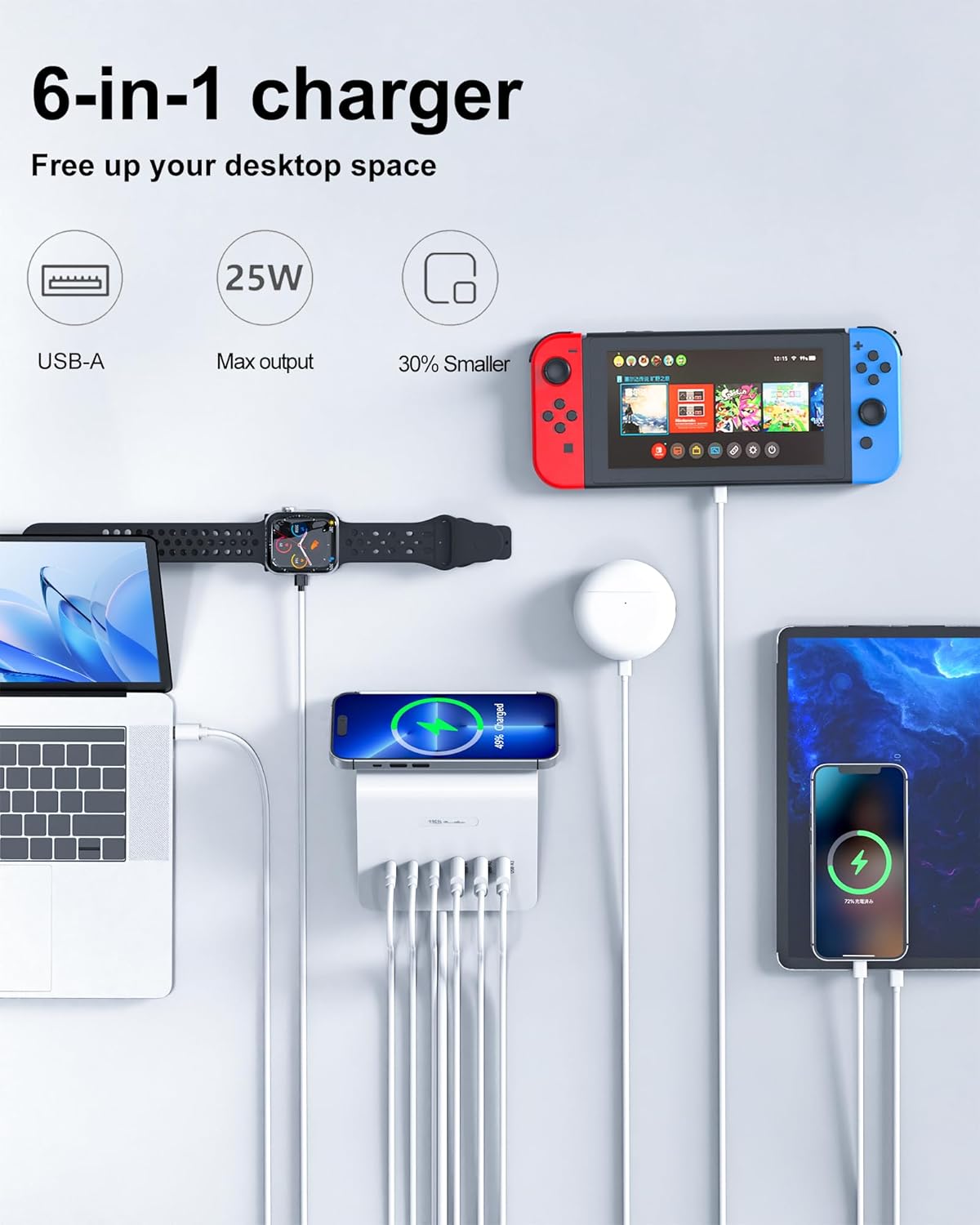 Thumbnail 1 de Qurzou USB Charging Station 25W USB Fast Charger Plug – 4‑Port, Compact Multi‑Device USB C Wall Charger