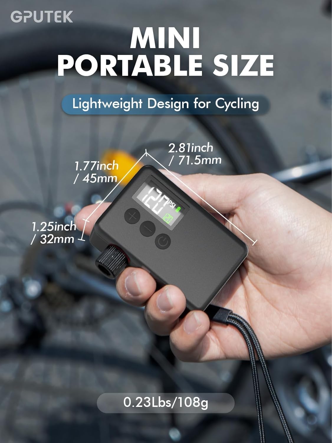 Detalle 2 de GPUTEK Mini Electric Bike Pump 120 PSI