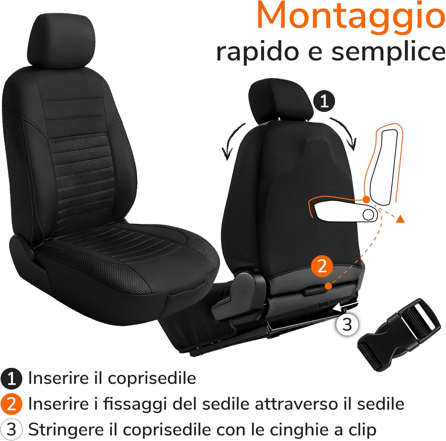 Thumbnail 6 de Upgrade4cars Coprisedili Anteriori Universali Nero (Set 2026) con copri-poggiatesta