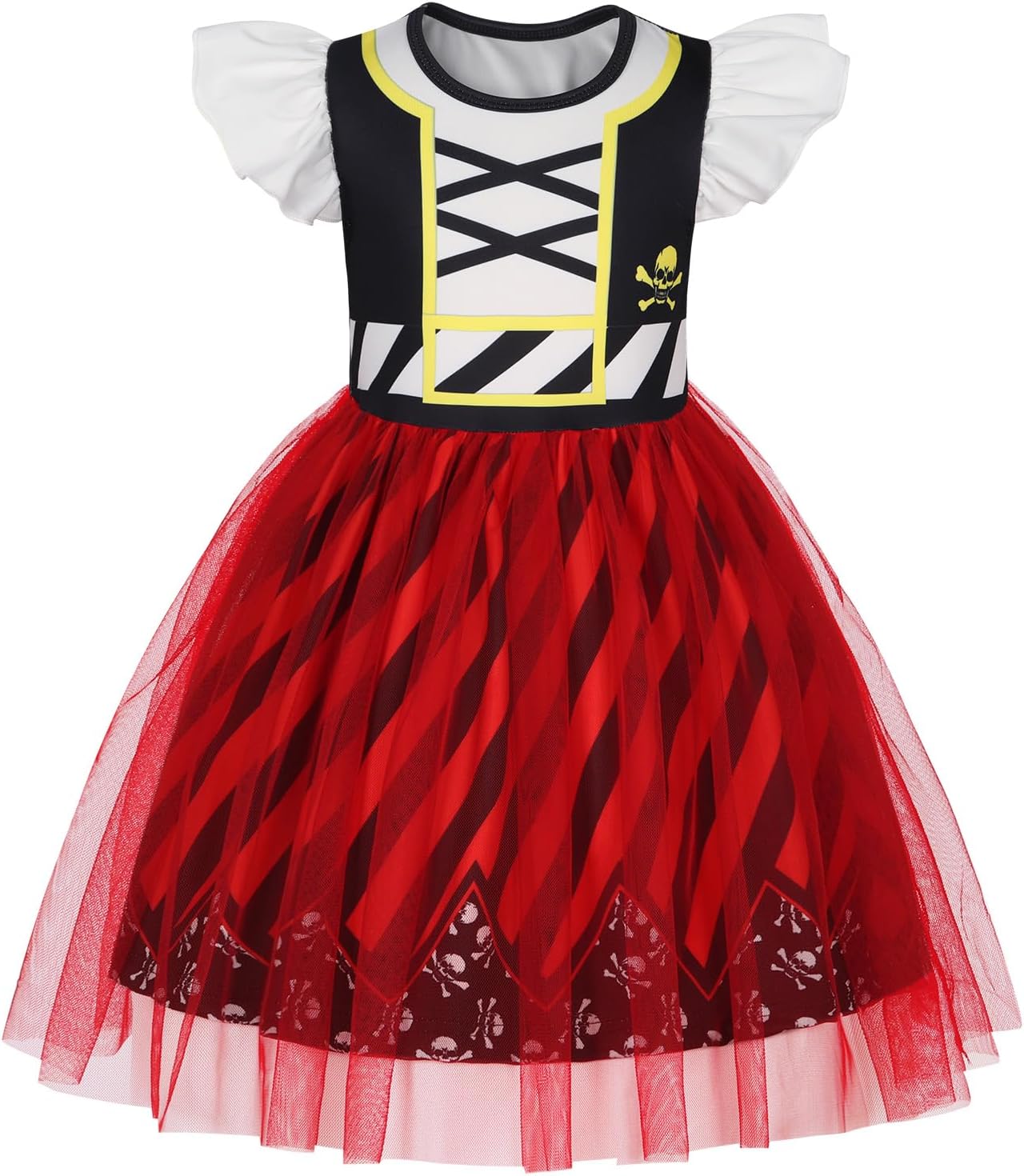 Detalle de HenzWorld Girls Pirate Costume Flutter-Sleeve Tulle Dress for Kids