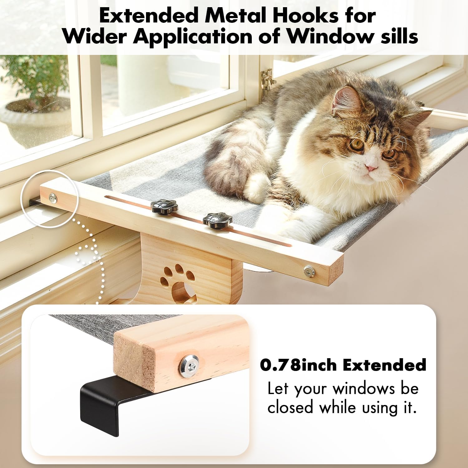 Detalle de AMOSIJOY SP110 Cat Window Perch, 27.5-Inch Wood and Metal Frame