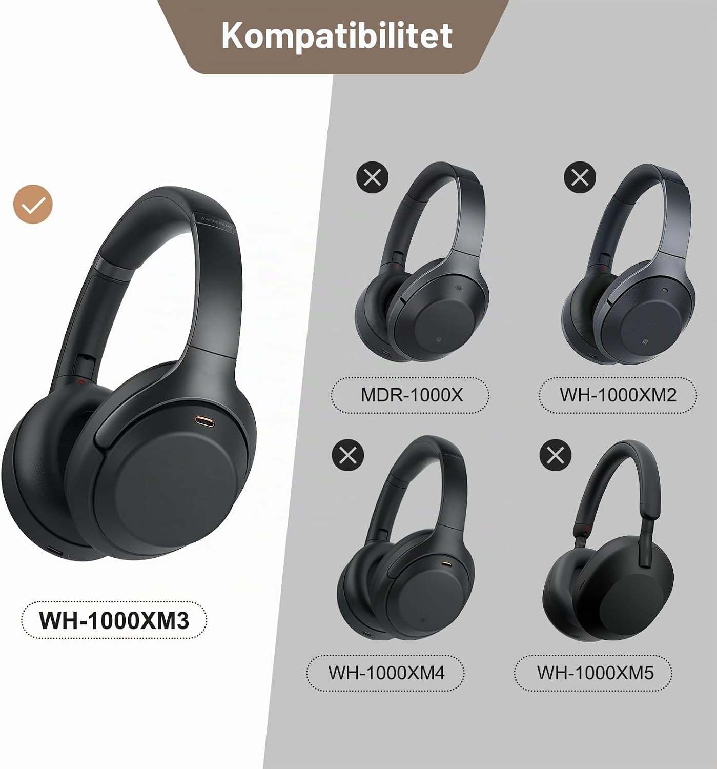 Detalle de Aurivor öronkuddar för Sony WH-1000XM3 med minnesskum och proteinläder