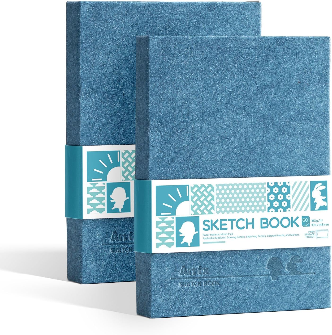 Detalle de Arrtx carnet de croquis A6, 2 paquets de 120 feuilles/240 pages, reliure dos libre, 180 g/m²
