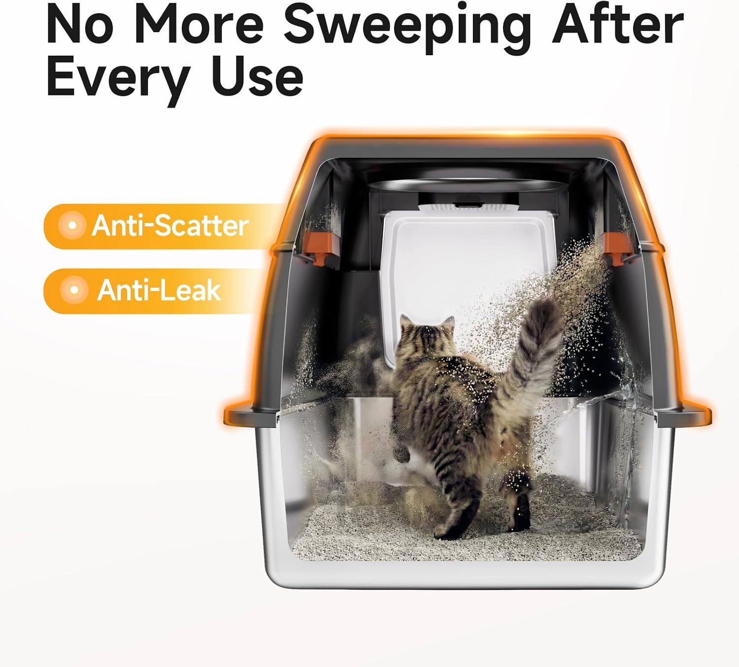Detalle de Tevila Black-1Pack XL Enclosed Stainless Steel Cat Litter Box with Scoop & Mat