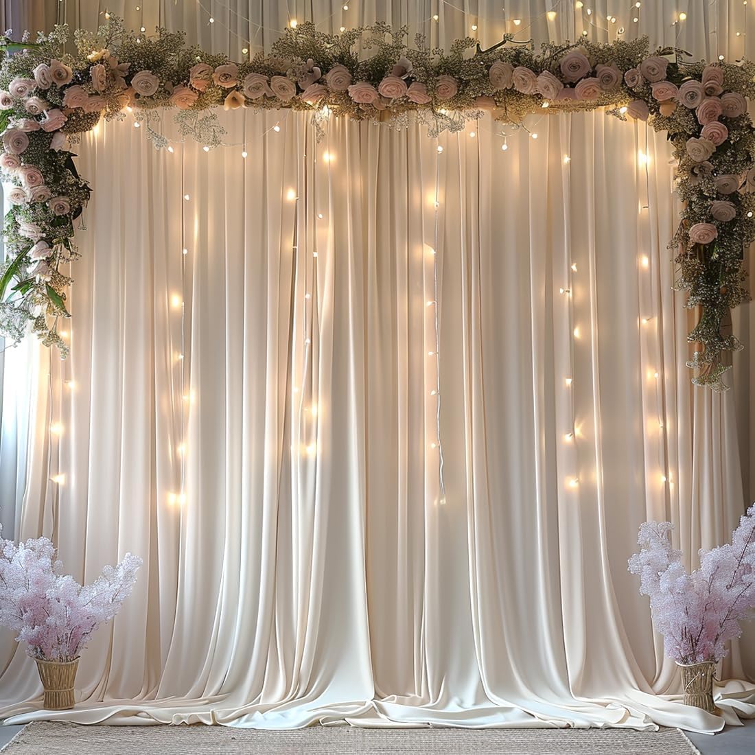 Thumbnail 1 de ESGOTBME 20x10ft Wrinkle-Free Ivory Backdrop Curtain (4 Panels, Soft Drape for Parties & Photography)