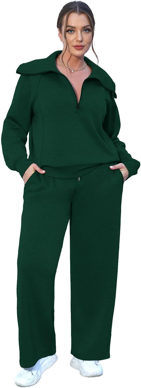 Detalle de XIEERDUO XIEERDUO123 Women's Lounge Set, Half-Zip Sweatshirt and Wide-Leg Pants