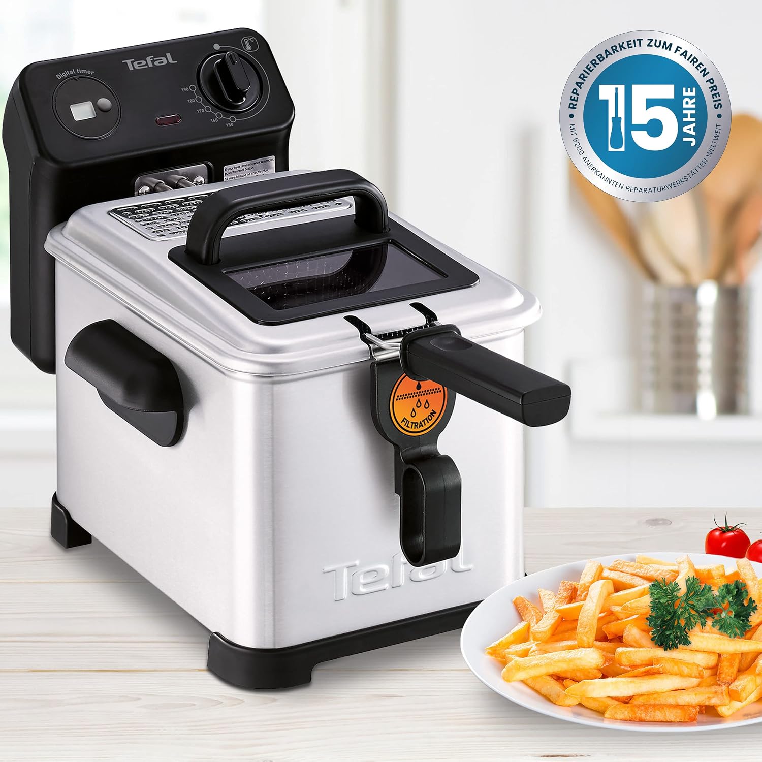 Detalle de Tefal Filtra Pro FR5160 friteuse, 4 liter, 2400 W en regelbare thermostaat