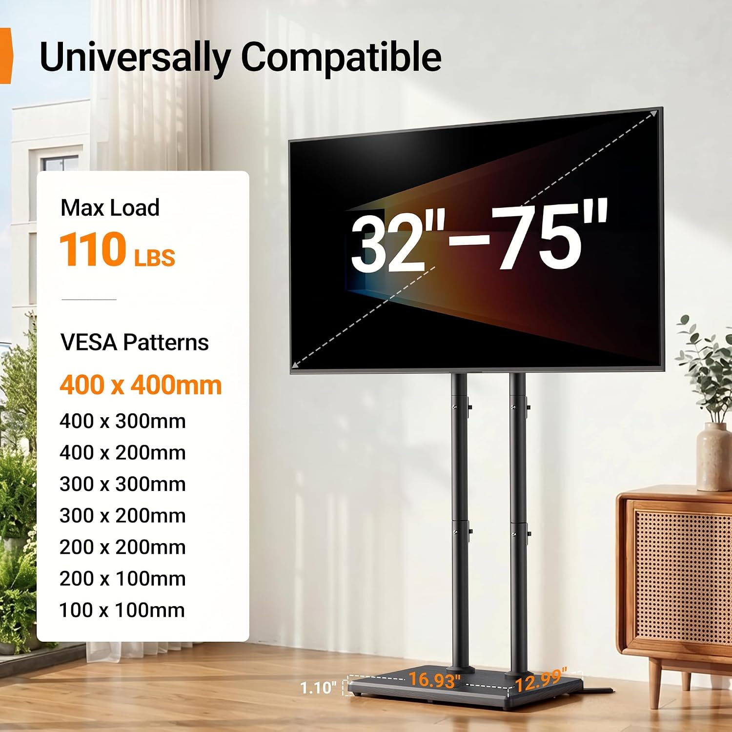Thumbnail 1 de Perlegear PGFLS34B Floor TV Stand, 32–75-Inch TVs, Height-Adjustable, Swivel