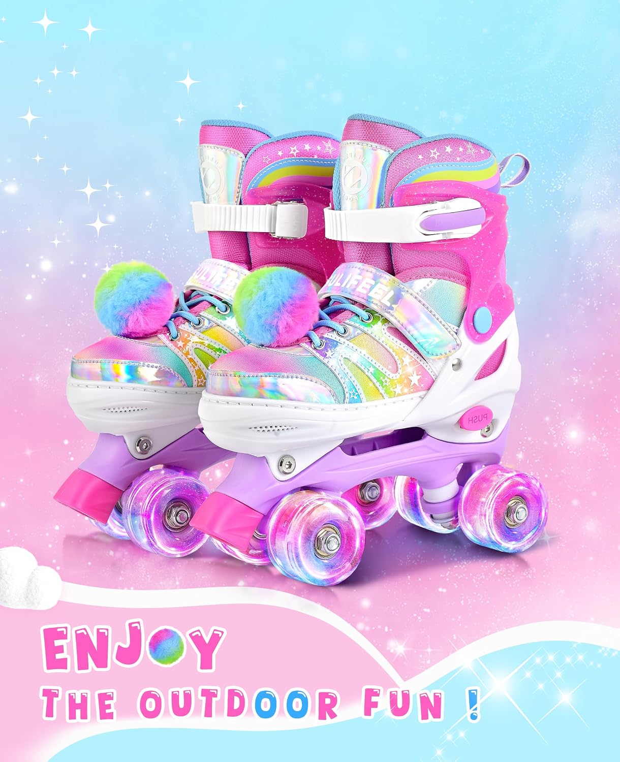 Thumbnail 1 de SULIFEEL Rainbow Tie-Dye Adjustable Roller Skates for Kids — Light-Up, Triple Protection, Indoor/Outdoor Fun