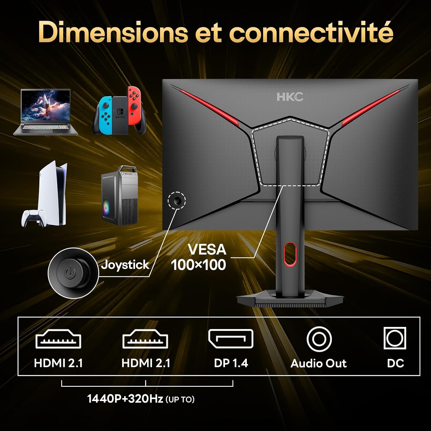 Thumbnail 6 de HKC 27 pouces — Écran gaming QHD 300 Hz (320 Hz en overclock), Fast IPS, HDR400, 1 ms, 95% DCI-P3