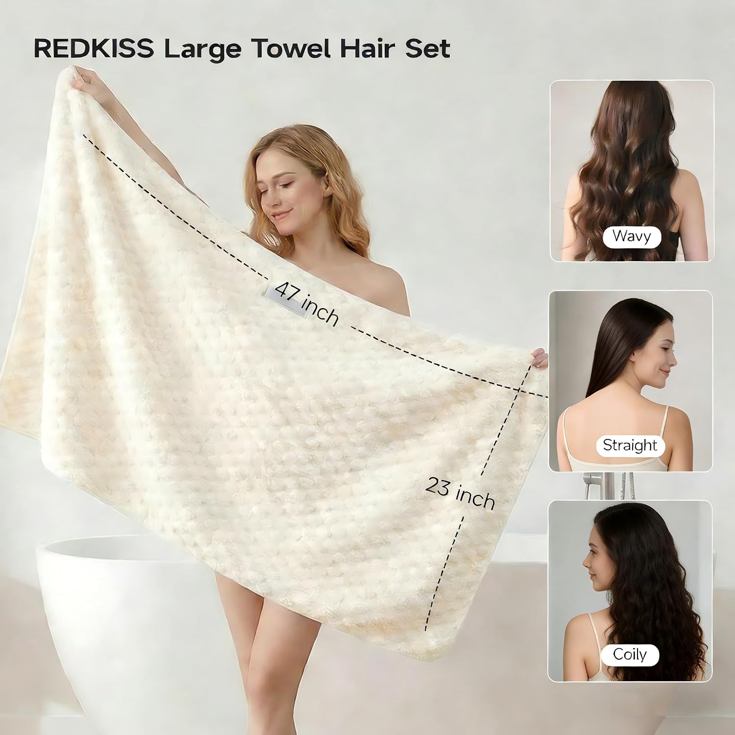 Detalle de REDKISS 4-Pack Extra-Large Microfiber Hair Towels, 23 x 47 Inches