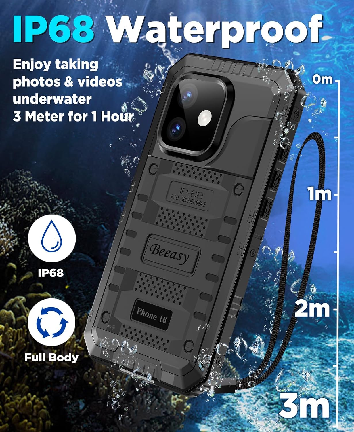 Detalle de Beeasy iPhone 16 waterproof case IP68
