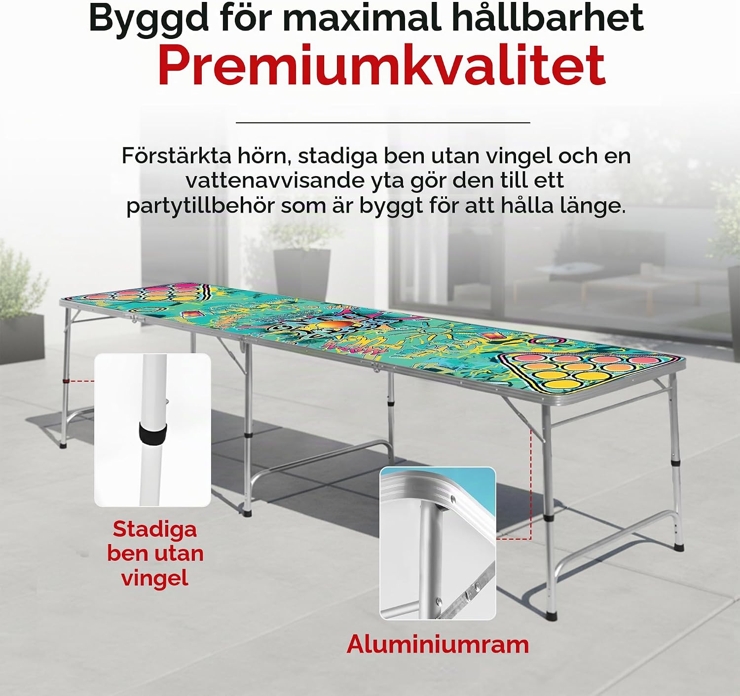 Detalle de GOODS+GADGETS hopfällbart beer pong-bord med justerbar höjd, graffiti