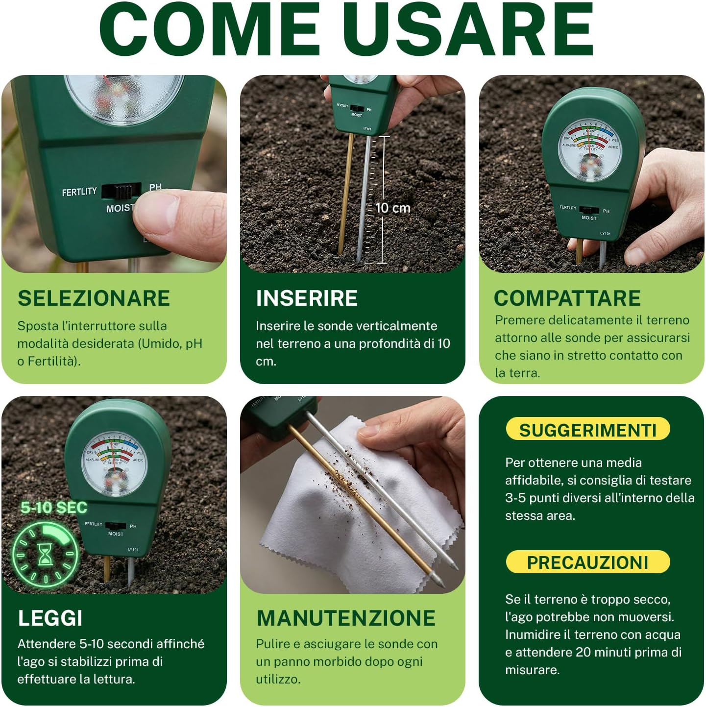 Thumbnail 5 de Tolesum Misuratore di Terreno 3 in 1: tester PH, umidità e nutrimento per piante in casa e giardino