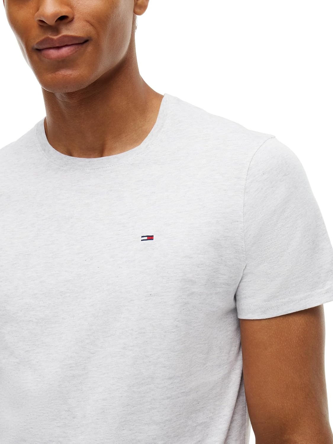 Detalle 2 de Tommy Jeans TJM Original - Camiseta de Manga Corta Ajustada para Hombre, Gris Ice Grey Heather (Talla S)