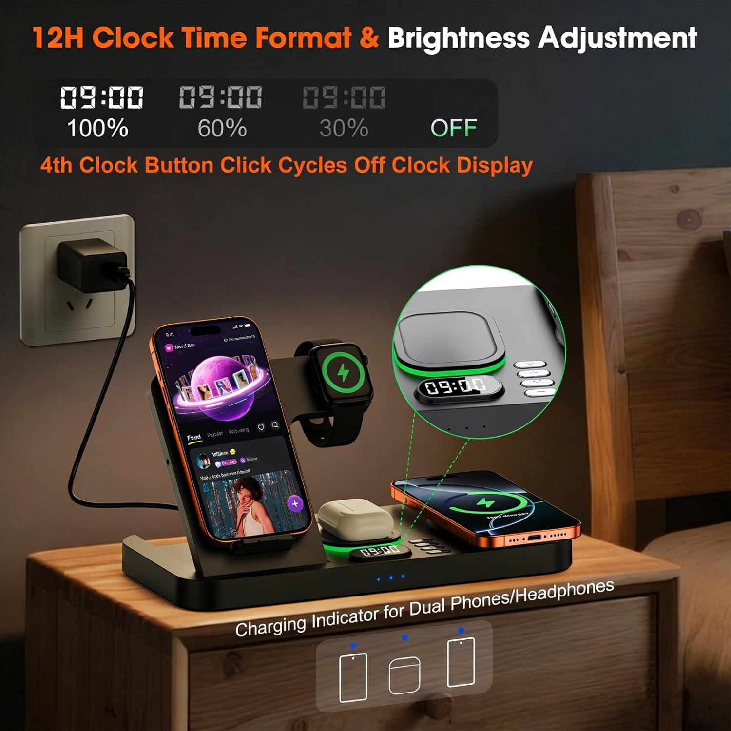 Thumbnail 3 de Dual Phone Magnetic Wireless Charging Station for Apple Devices