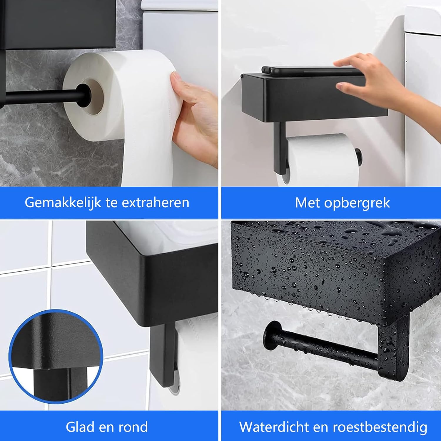 Detalle 1 de GUIGUZI WSZJ-BE toiletrolhouder met vochtige doekjesbox, zwart staal