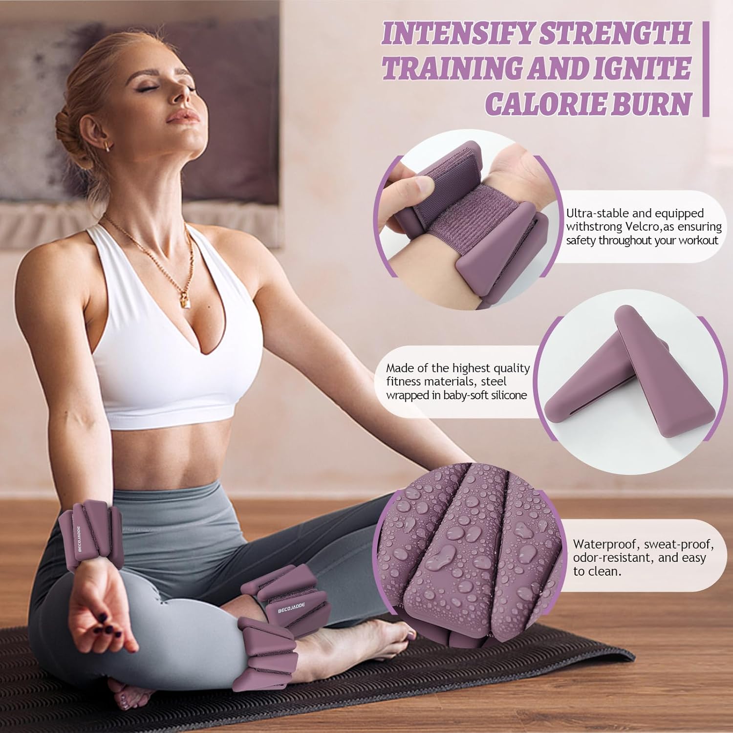 Thumbnail 2 de BECOJADDE Ankle Weights Set of 2: Adjustable 1 lb / 2 lb / 3 lb Each for Pilates, Running, and More