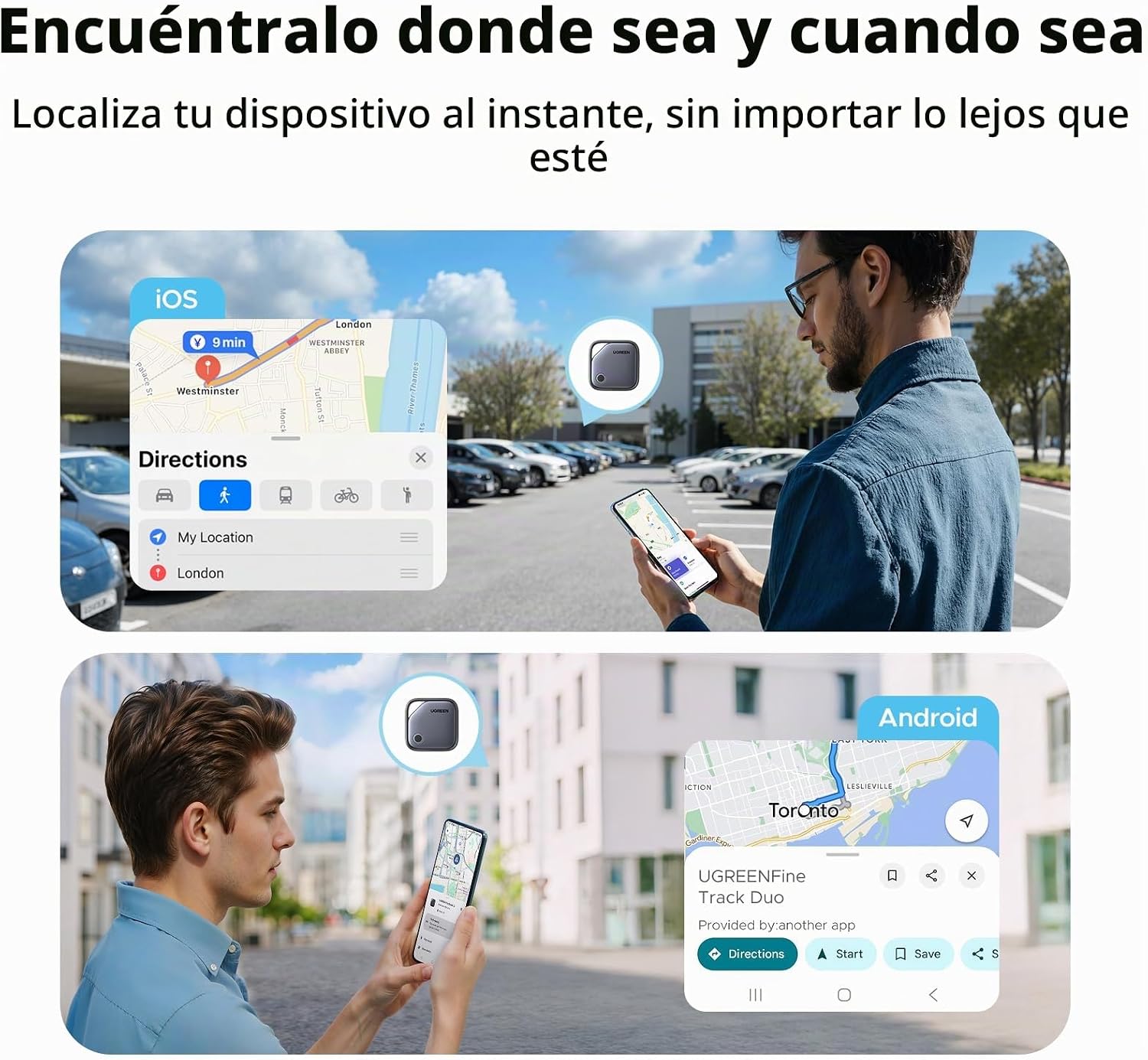 Detalle 2 de UGREEN FineTrack Duo Smart Finder con Find My/Find Hub, localizador Bluetooth y carga USB-C