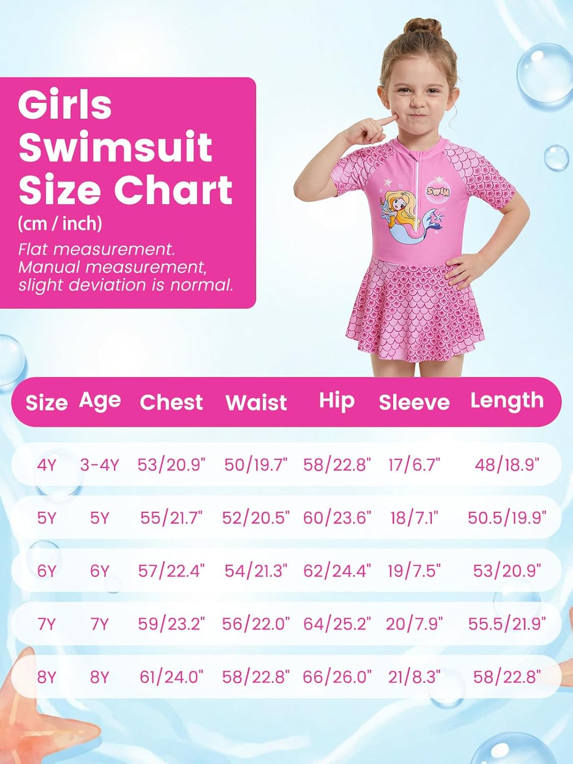 Thumbnail 5 de JiAmy Girls Skirted One-Piece Swimsuit with Zip Front (3–12 Years) — UV Safe, Built-in Briefs