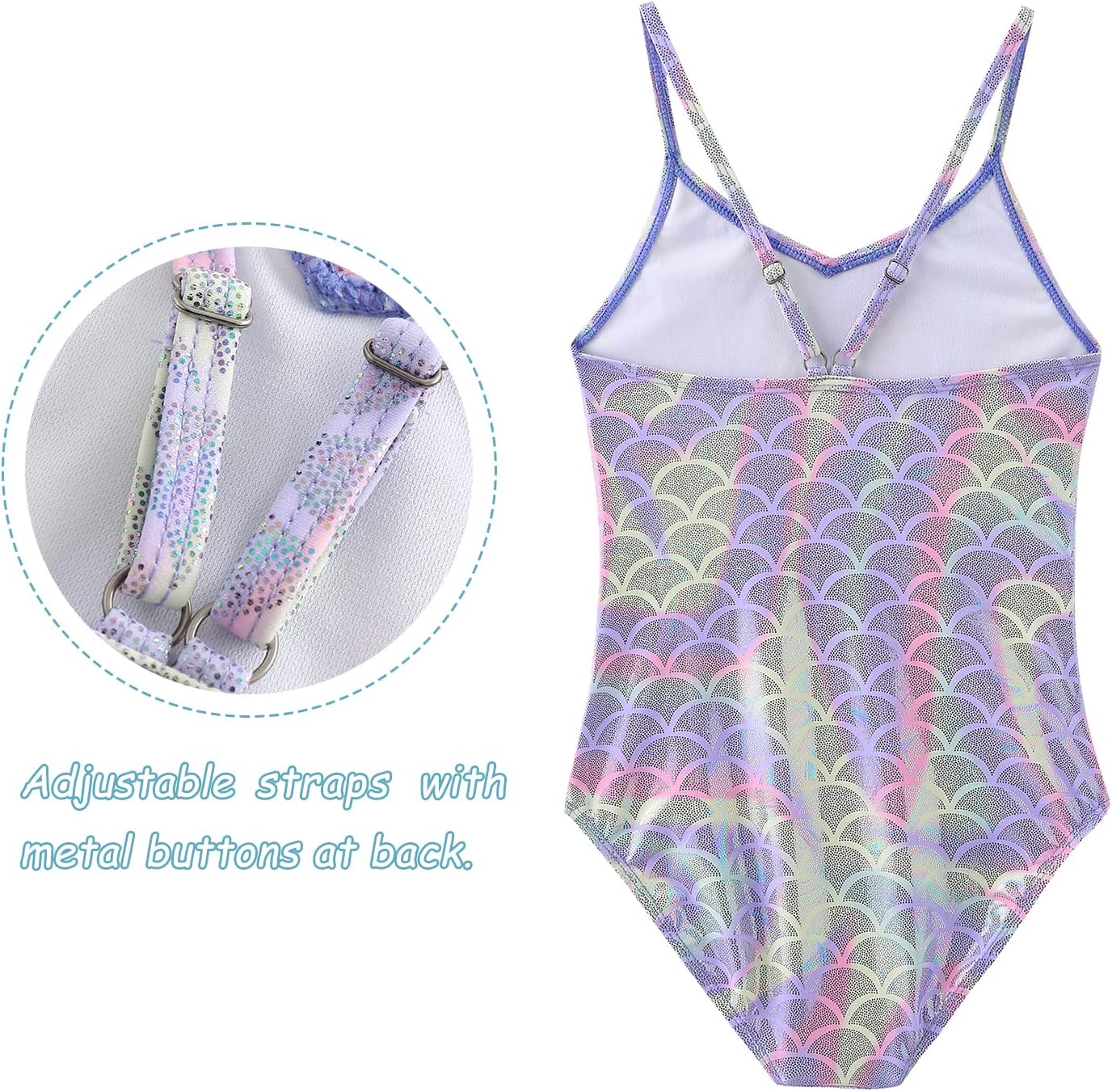 Thumbnail 3 de Aisyee girls mermaid one-piece swimming costume (adjustable straps, flounces) for ages 6–16