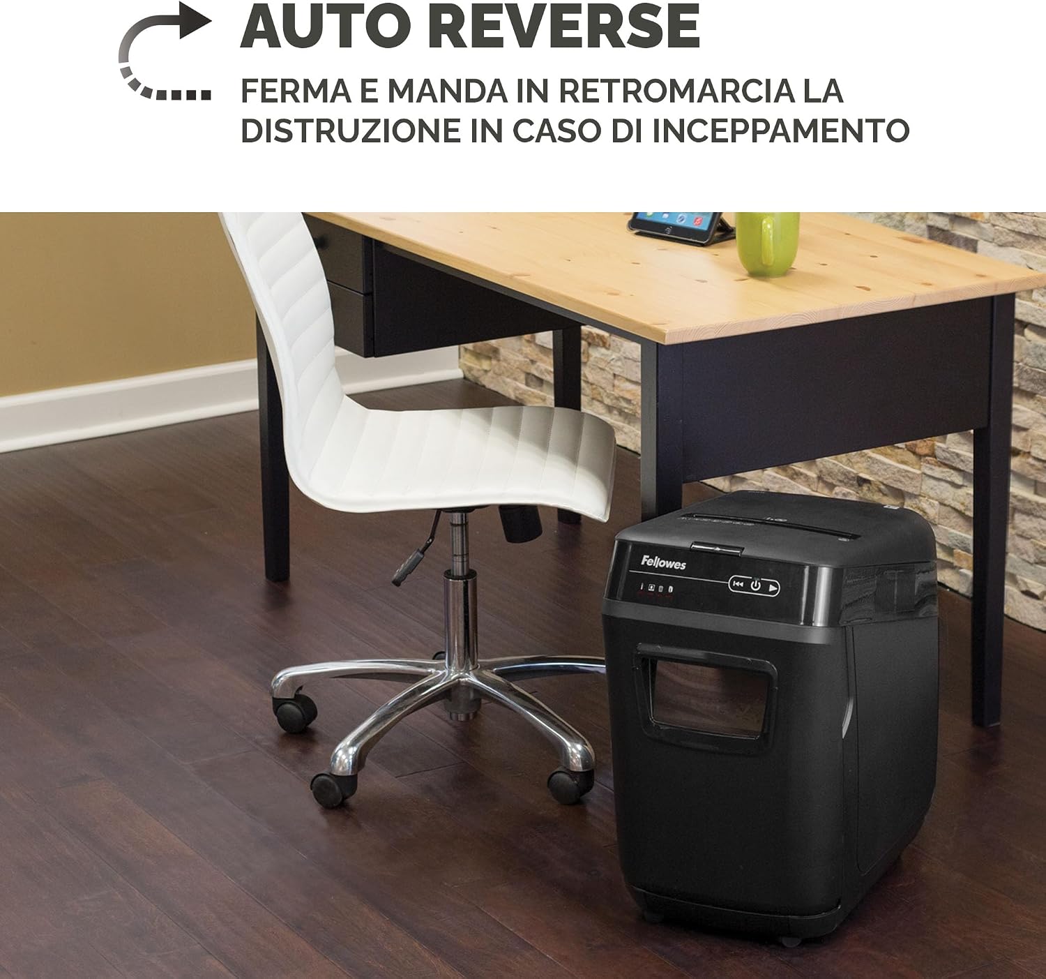 Detalle 2 de Fellowes Distruggi Documenti Automatico a Frammento 200C: 200 fogli, Ultra Silenzioso per Piccolo Ufficio