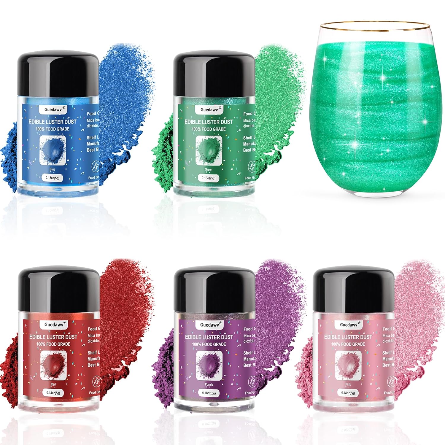 Detalle de PUPKOLI Edible Glitter Set, 5 Colors, 5g Bottles for Drinks and Baking