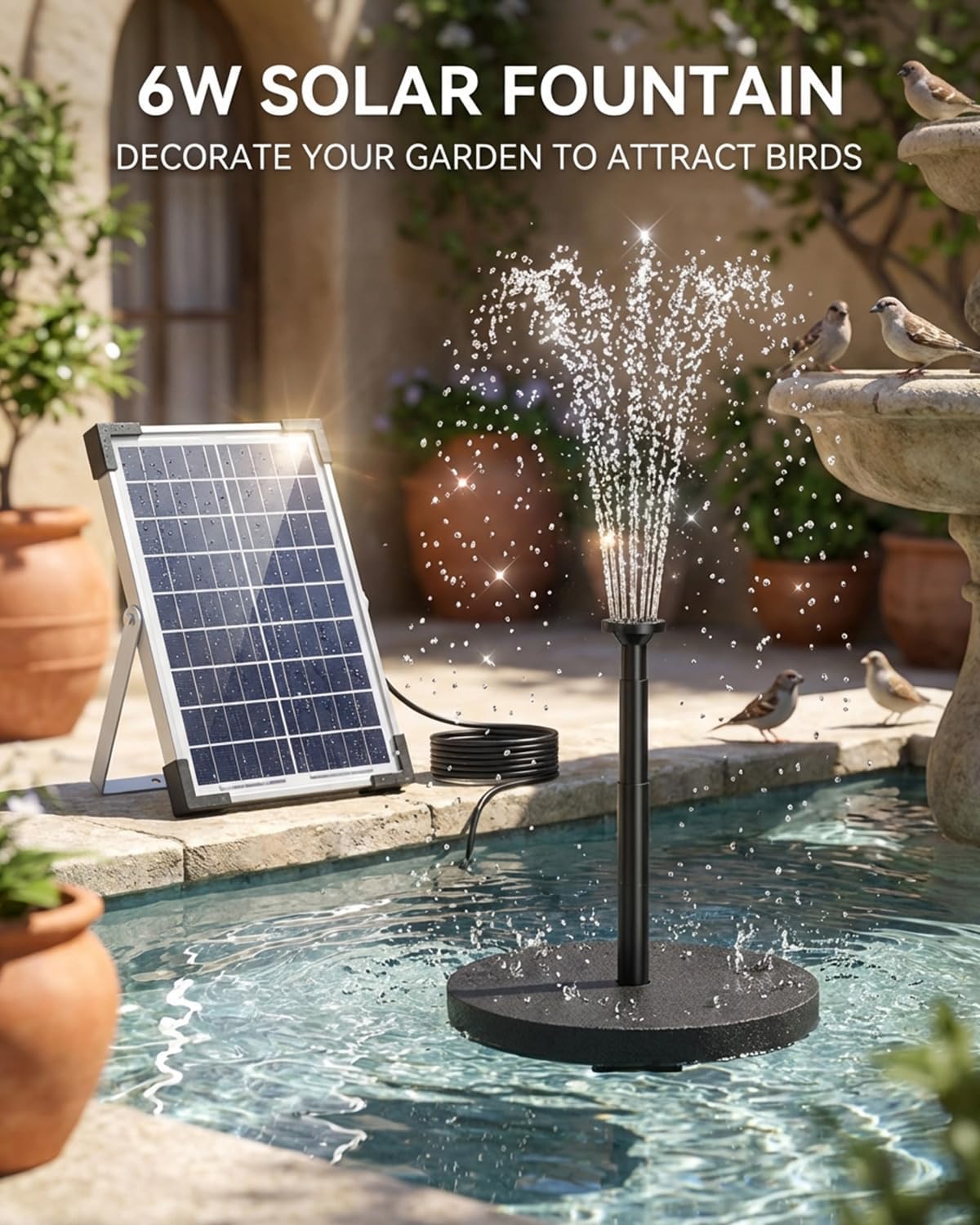 Detalle de 6W Solar Water Fountain with 2200mAh Battery Backup and Filtration System