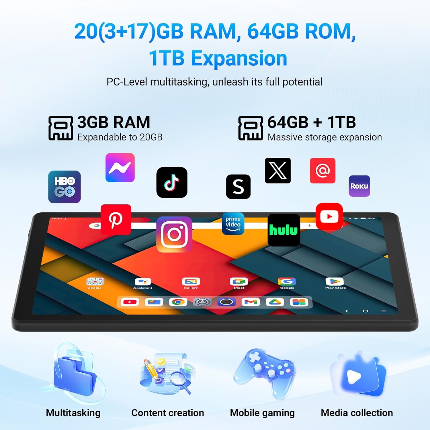 Thumbnail 6 de Laptok Android 16 11-inch Tablet (20GB RAM, 64GB storage up to 1TB TF, 5G WiFi) - Black