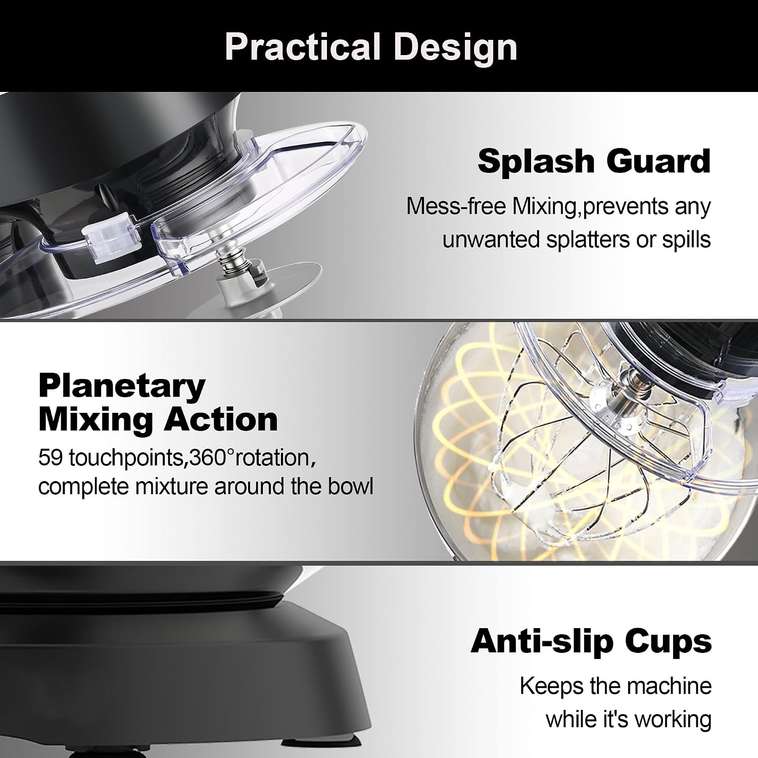 Detalle 2 de Kitchen in the box Stand Mixer, 8.5 Qt, 900W, 10-Speed, Black