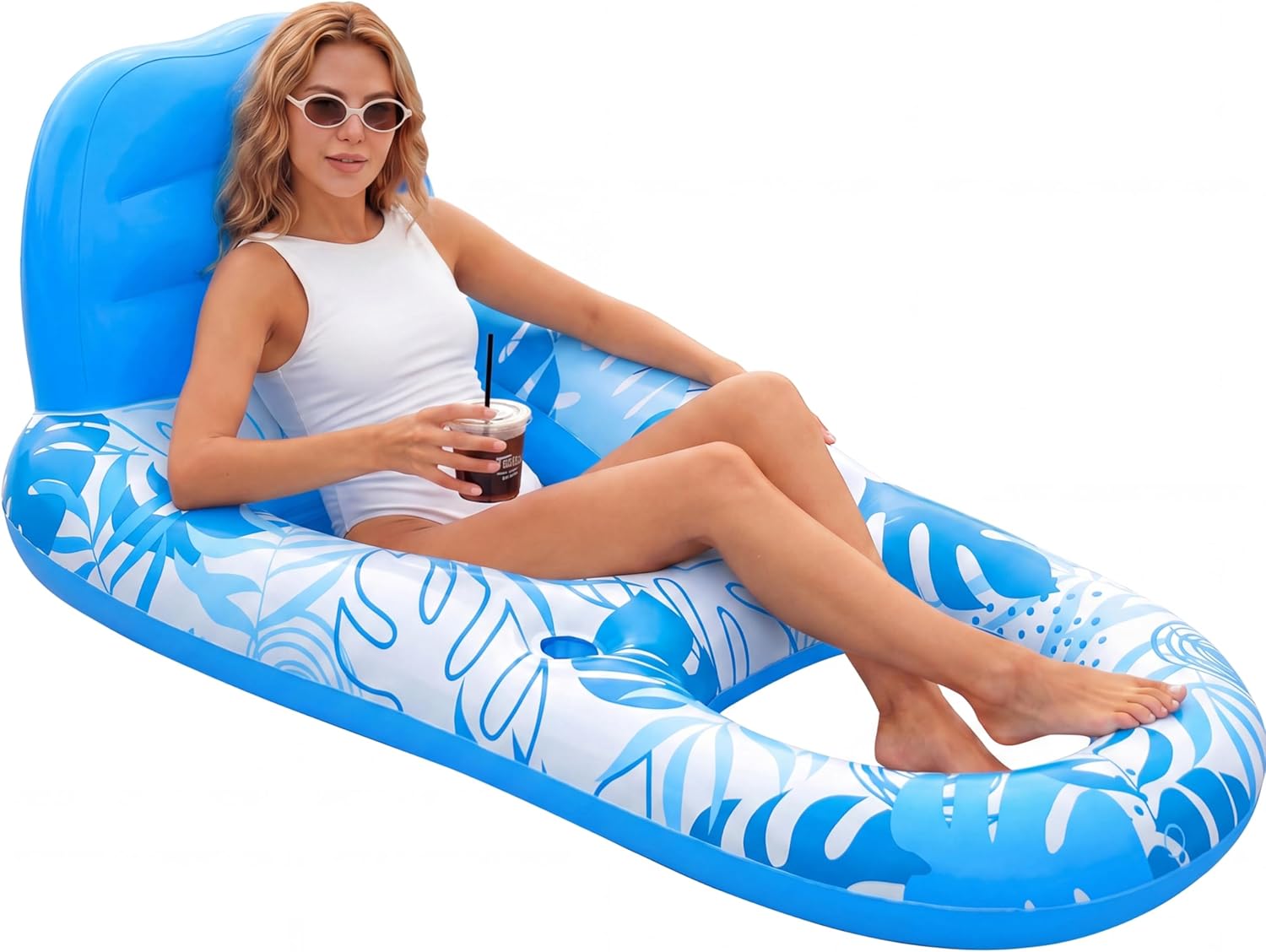 Detalle de SLOOSH Inflatable Pool Floats Lounger Recliner with Cup Holders and Foot Rest
