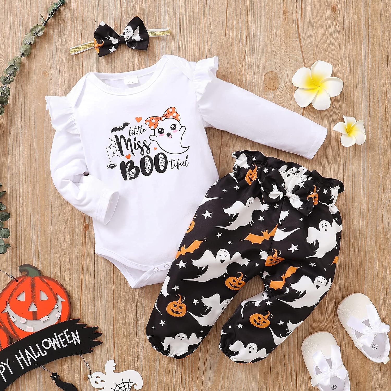 Detalle 2 de DISAUR DIU933ZX Baby Girl 3-Piece Outfit with Ruffle Top and Bow Headband