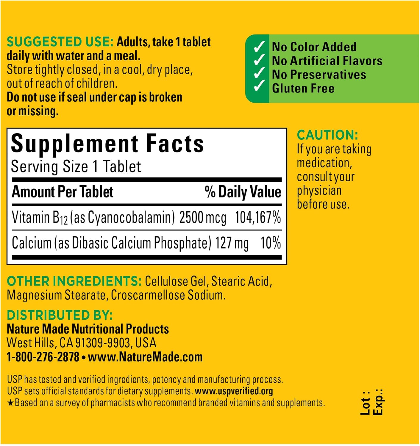 Detalle 1 de Nature Made Vitamin B12 Supplement 2500 mcg