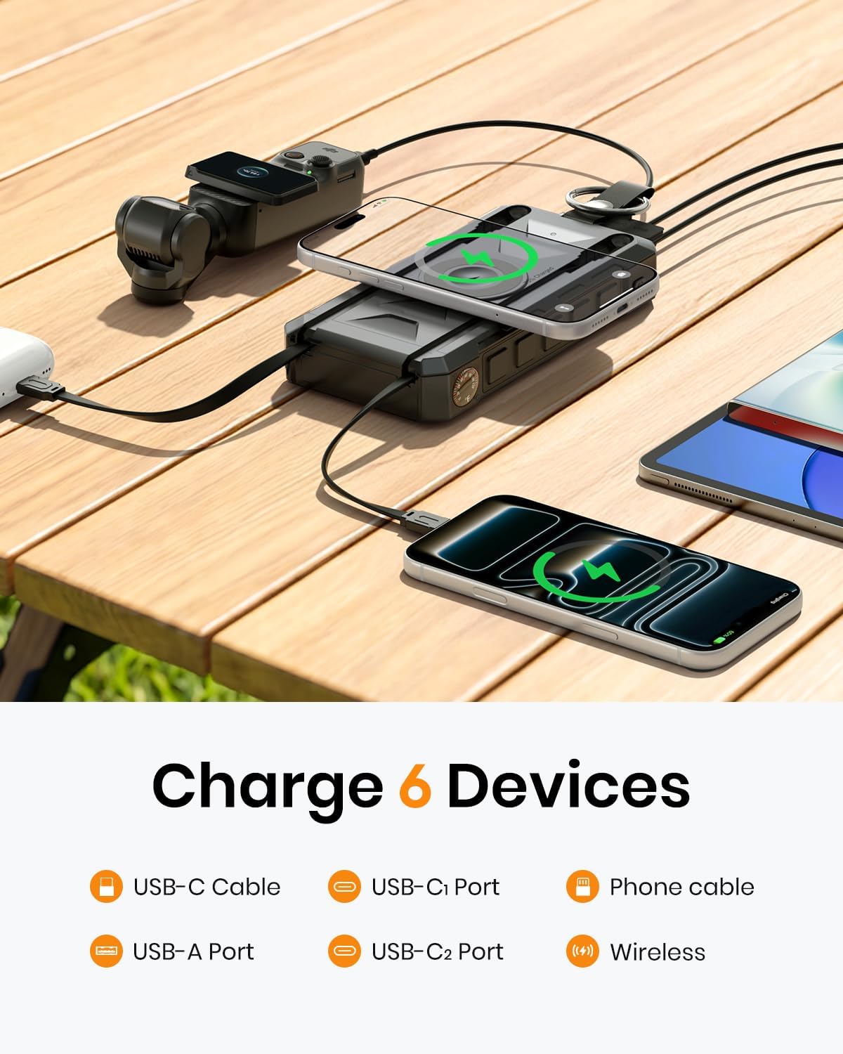 Detalle de SOARAISE SPB2601 50,000mAh Solar Power Bank, 22.5W USB-C, 15W Wireless